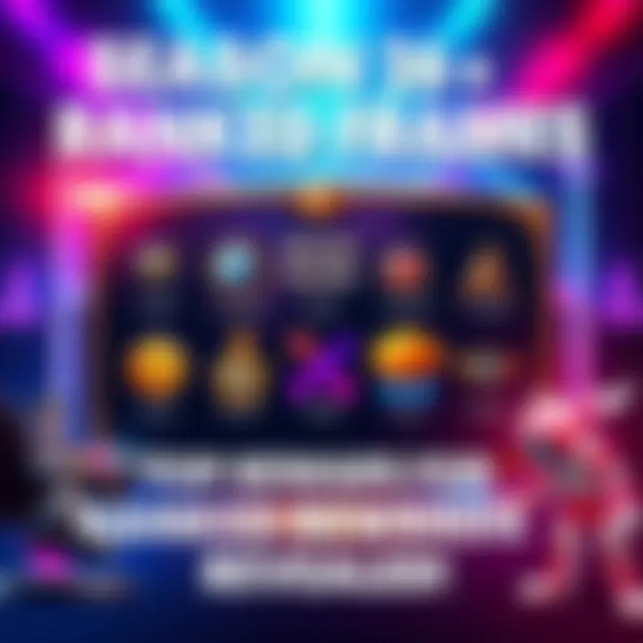 Colorful graphic showcasing the rewards for Season 26 Ranked Frames, including various prizes for players