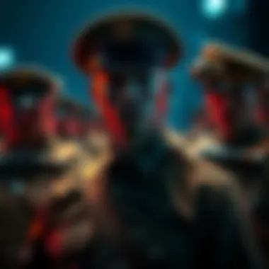 A second Marine stands proudly in uniform, showcasing dedication and teamwork with fellow Marines in the background.