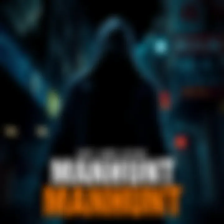 A shadowy figure representing the secondary antagonist in Manhunt, set against a dark urban backdrop, conveying tension and menace.