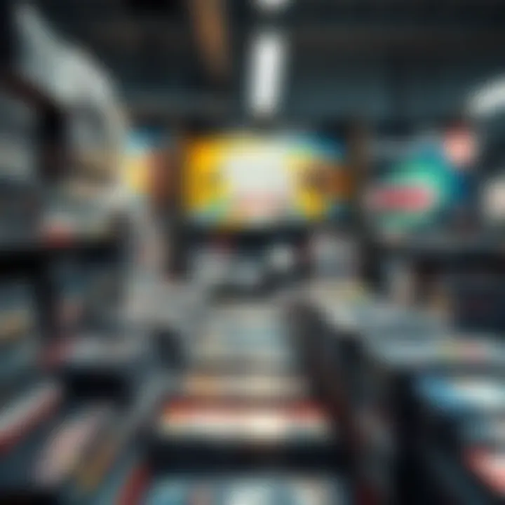 A collection of secondhand physical video games displayed for sale, including popular titles
