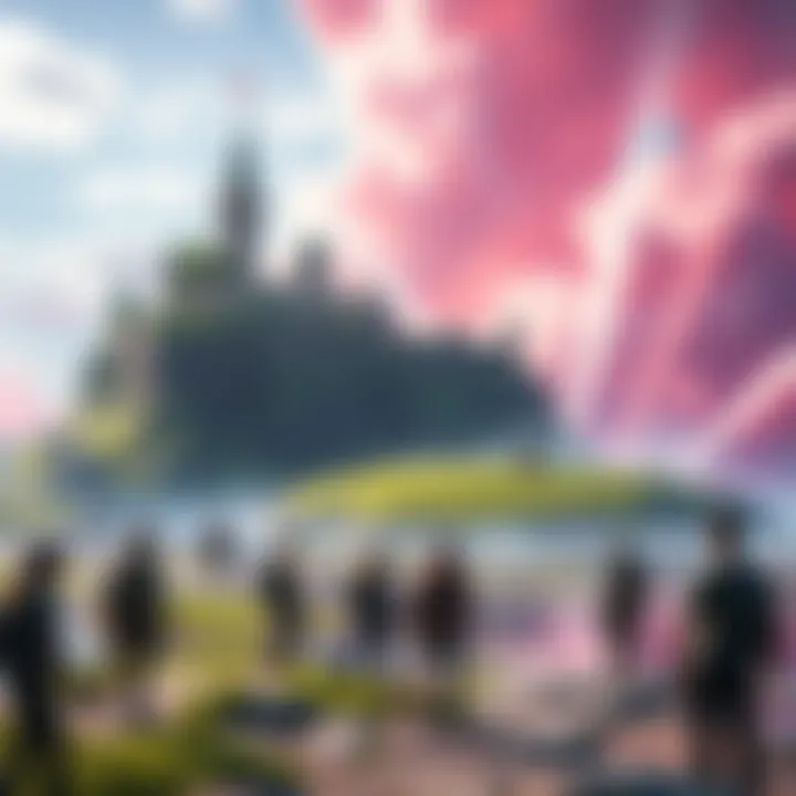 A close-up view of the hidden message on the spawn island in a popular game, with players gathered around it, showing their curiosity.