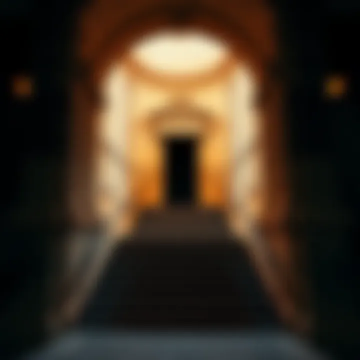 A view capturing the entrance to the secret room inside the Washington Monument, showing a historical staircase and wall details.