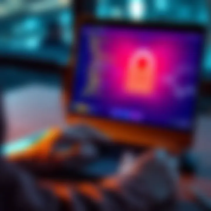 Secure SSL Guidance A person reviewing SSL title information on a laptop, with a lock icon displayed on the screen.