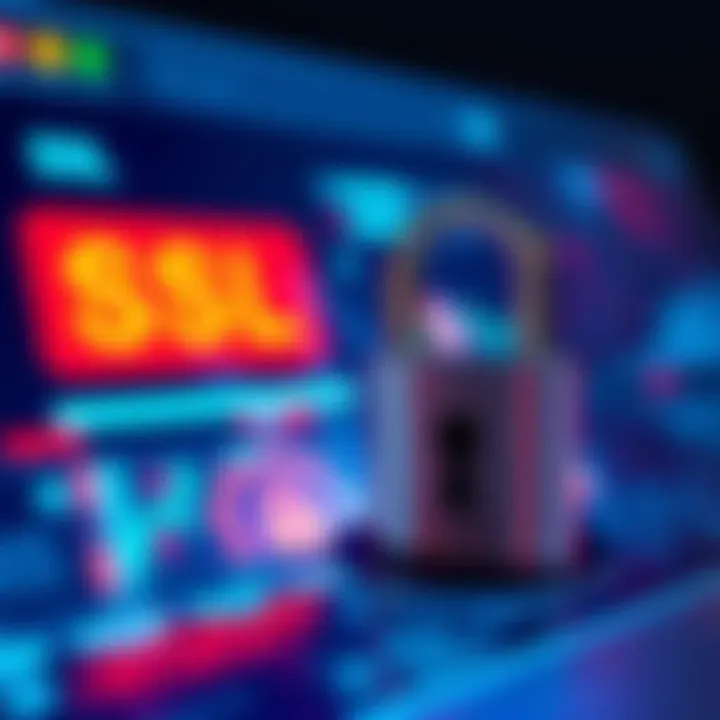 Secure website with SSL padlock A website shown with a padlock symbol indicating SSL protection for user data.