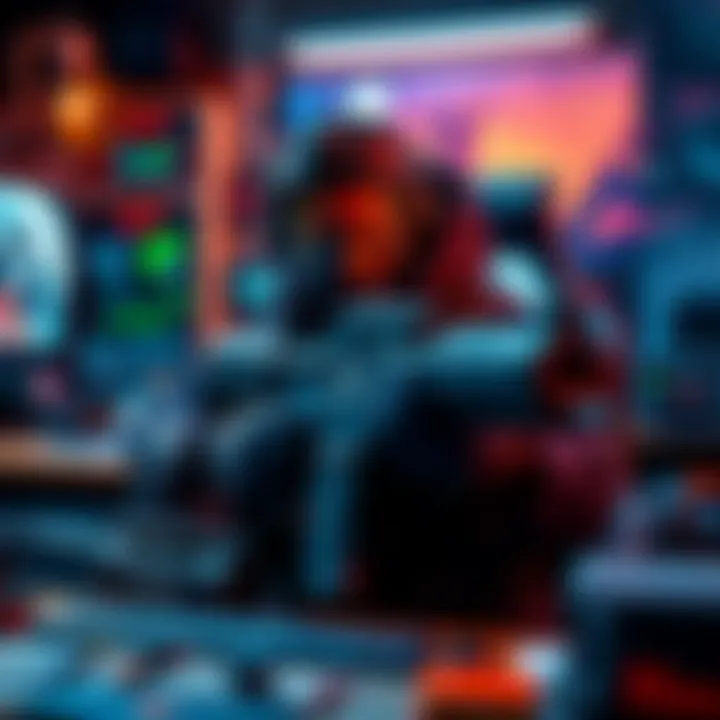 A gamer showcasing their secure ops juggernaut loadout with tactical gear and weapons in a gaming setup