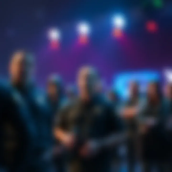 Security personnel standing where artists used to perform, looking serious and attentive.