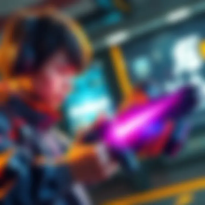 A gamer examines the Sekiguchi Sponsor's Volt weapon next to the V11 Punch, highlighting the differences in design and effectiveness.