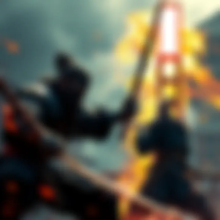 Player facing Isshin in an intense combat scene, showcasing sword fighting skills and dramatic action.