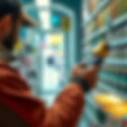 Selecting Ammunition for a Firearm A person carefully choosing ammunition for their gun at a store