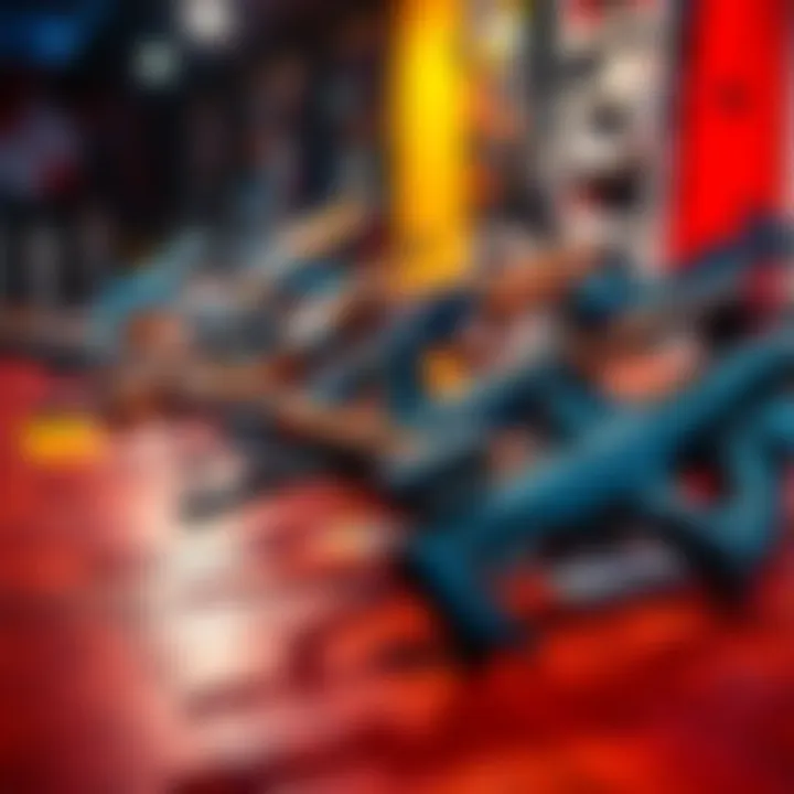 A display of different rifle options on a table, showcasing the variety available for selection.