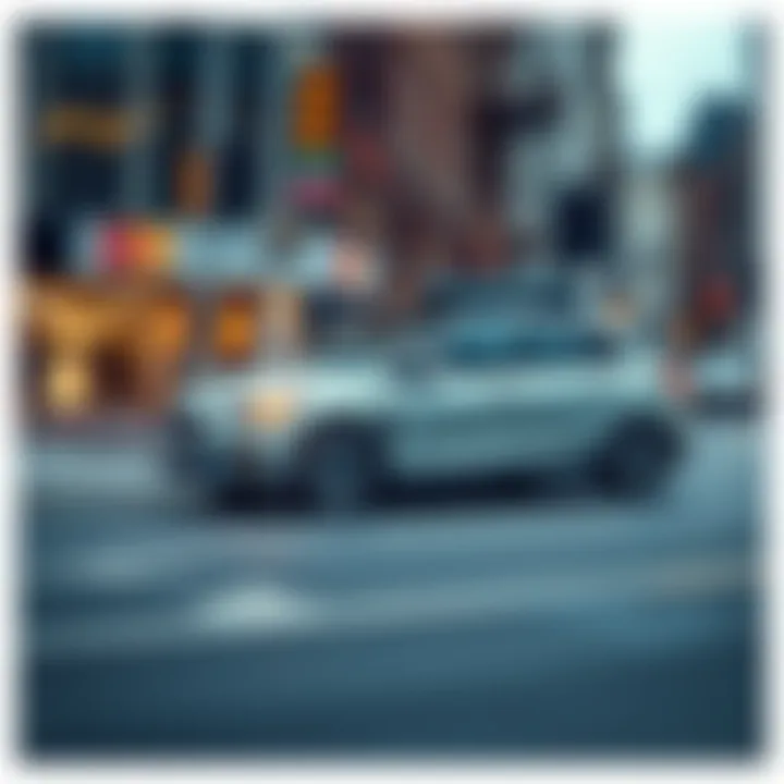 Self-driving car on road A self-driving car navigating through city streets, highlighting technology's practicality concerns.