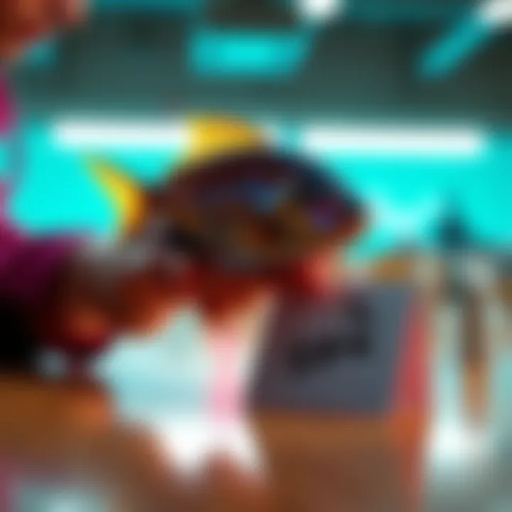 A person examining a 58% Magnetic Tetra with a price tag on a table, considering sale options