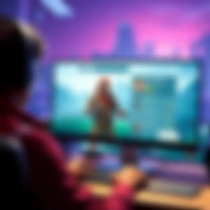 A person looking at a Fortnite account on a computer, featuring OG skins like Renegade Raider and Skull Trooper, with a buyer icon