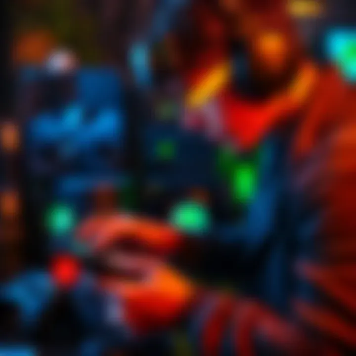 A gamer looking at a collection of Xbox items for sale with a calculator and price tags.