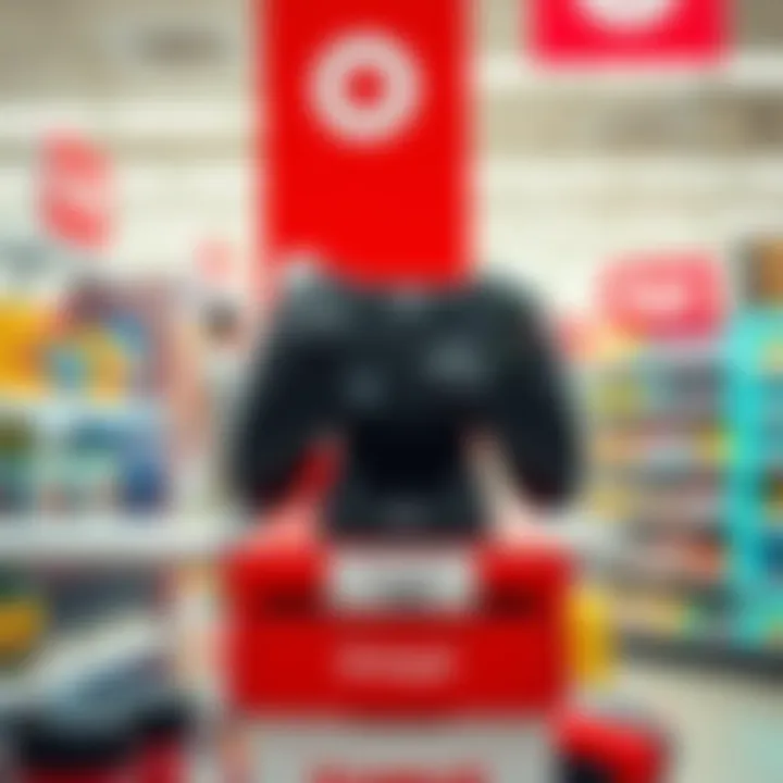 A Sense Controller charging station displayed on a shelf at Target, priced at $25, designed to charge gaming controllers.