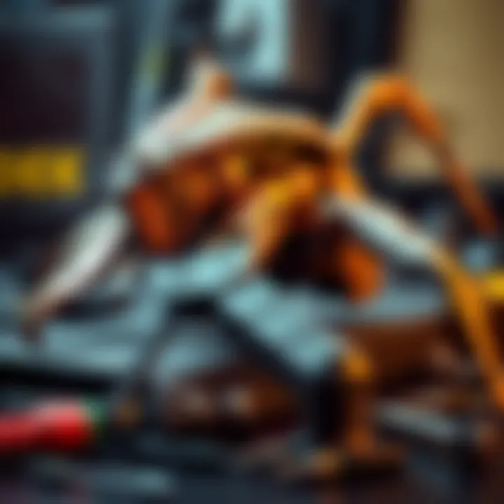 A close-up of a Senti being modified to resemble a Kraber, with tools and parts scattered around.