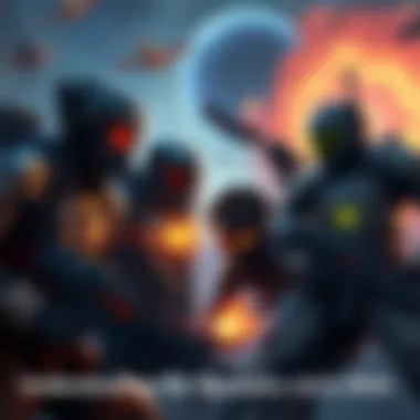 A group of diverse Sentinel characters strategizing in a high-stakes combat situation with tactical elements around them.