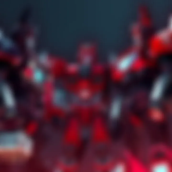 A group of Sentinel Prime and Night Sentinels characters standing together, showcasing their distinct features and armor, engaged in a discussion.