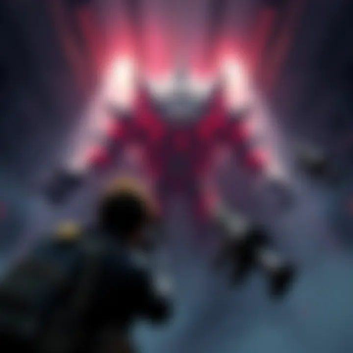 A player character facing a tough boss clinging to the ceiling, with limited ammo and a tense atmosphere.