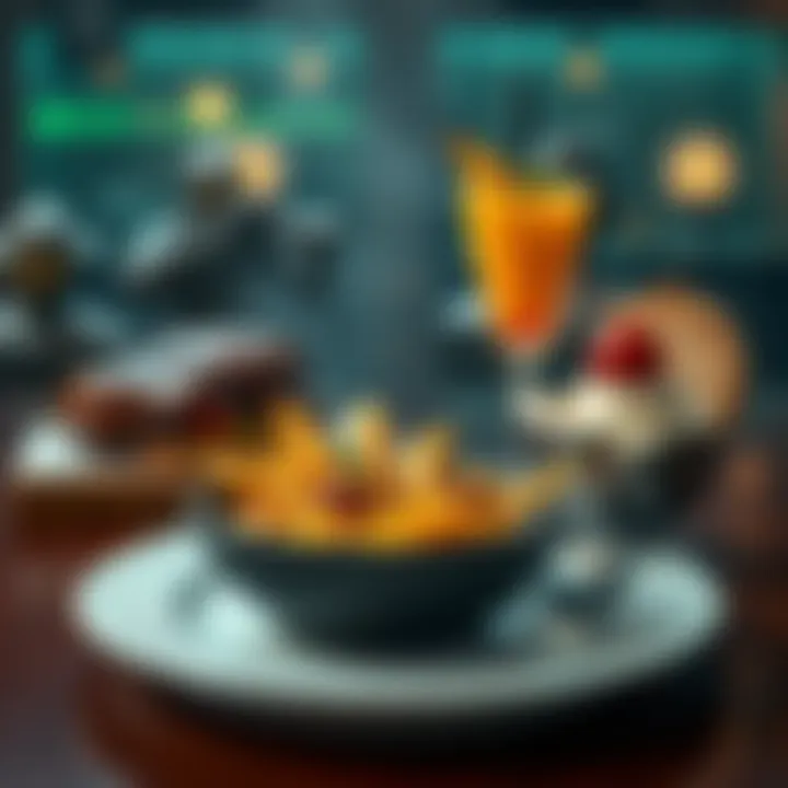 Seregios Menu Items Three main menu items offered by Seregios, featuring a meat dish, side and dessert, with gameplay footage elements in the background.