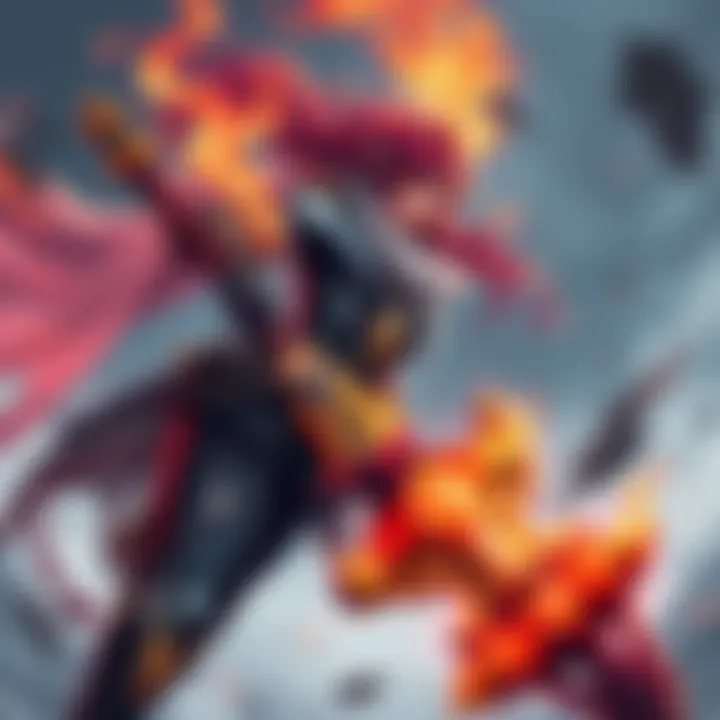 Serena Character with Divine Punishment Weapon Illustration of the character Serena wielding the Divine Punishment weapon, showcasing her abilities and fire damage effect in action.