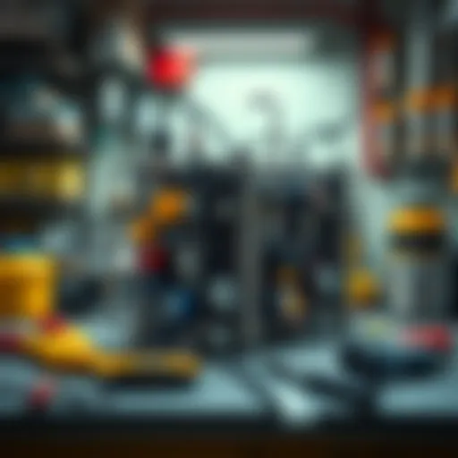 A collection of various parts and modules used in the Serena reactor setup, displayed on a workbench with tools beside them.