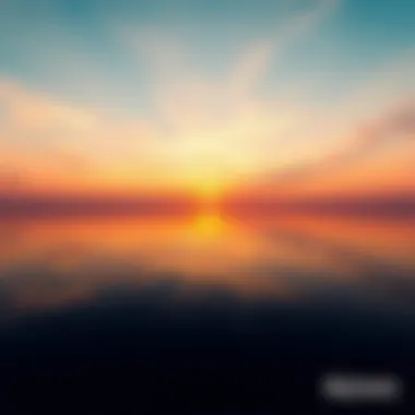 A peaceful sunset reflecting over still water, creating a calm and serene atmosphere.