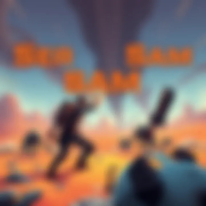 A dynamic illustration showing a brave hero facing off against alien monsters in a desert setting, with a futuristic weapon in hand, capturing the action-packed essence of Serious Sam.