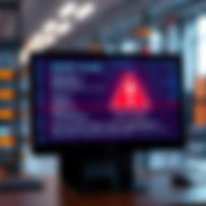 A computer screen showing a server outage warning with a red alert symbol