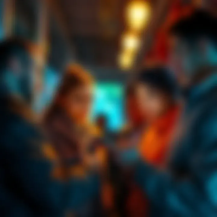 A group of people looking at their devices and discussing service access.