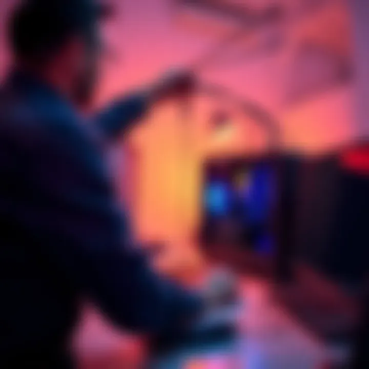 Setting Up a Computer Antenna A person connecting an antenna to a pre-built PC for internet access on a desk with computer parts nearby.