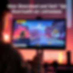 Setting Up Overwatch Account A person creating an account for Overwatch on a computer screen with game graphics displayed.