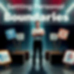 A person standing firm with arms crossed, surrounded by conflicting signs, symbolizing the need for personal boundaries