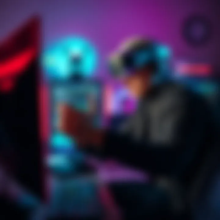 Person troubleshooting PSVR2 connection on computer with VR headset and cables