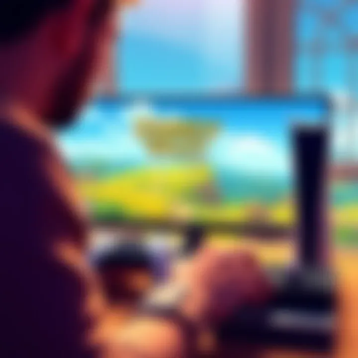 A person connecting Stardew Valley from Steam to an RP5 console using Gamehub with a computer and console setup in view.