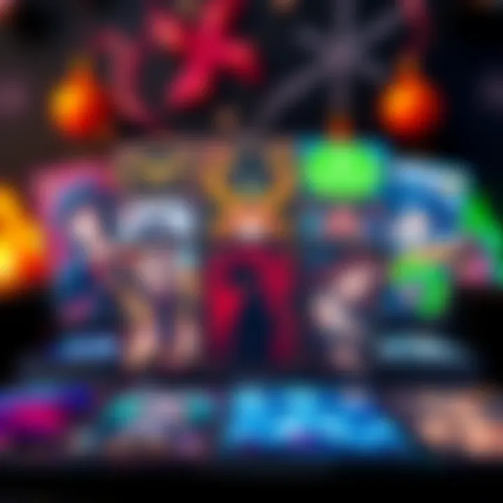 A colorful display of Seven Deadly Sins trading cards showcasing unique designs and characters.