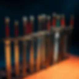 Various unique SFOTH swords arranged for viewing, showcasing their distinctive designs and features.
