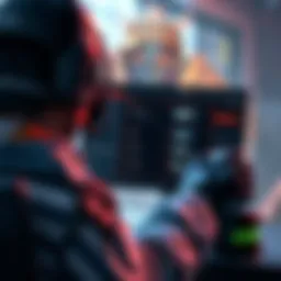 A gamer adjusting settings on the SH2R interface while immersed in a game environment, showcasing combat and puzzle options.