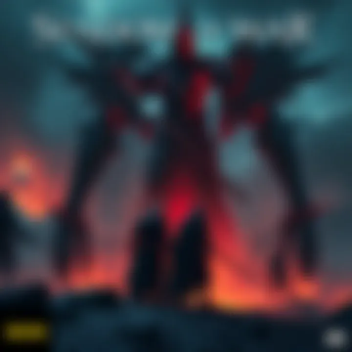 A battle scene showing Talion and Celebrimbor facing Sauron in a dark, fiery landscape with a sense of uncertainty about the outcome.
