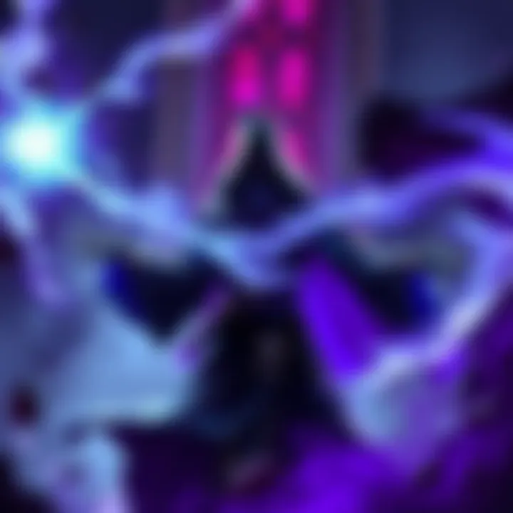 A Shadow Priest character with dark robes casting a powerful shadow spell in a mystical setting