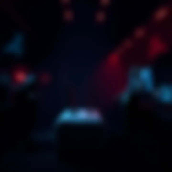 A dark game environment showcasing shadows cast by characters and objects, enhancing the atmosphere and depth.