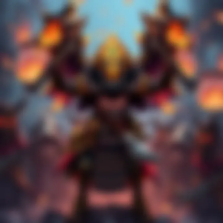 A shaman character surrounded by powerful minions with health buffs, showcasing strategic gameplay in a card game environment.