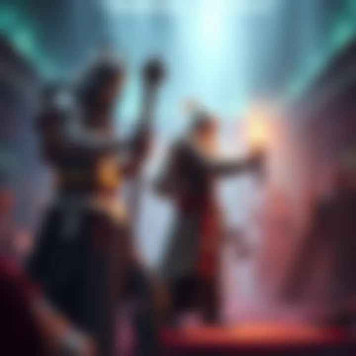 Shaman and Priest in Arena A Shaman character using evolution abilities against a Priest character with straightforward skills in an arena setting.