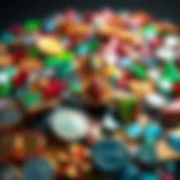 A visual representation of tokens and shards, showing a pile of colorful tokens and a few shiny shards, indicating value and potential conversion.
