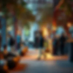 Shared Community Spaces People using shared community spaces, such as a park or co-working area, symbolizing the shift from ownership to shared resources.