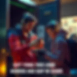 A gamer shows loot from a security locker to a younger partner, both excited about sharing their find.