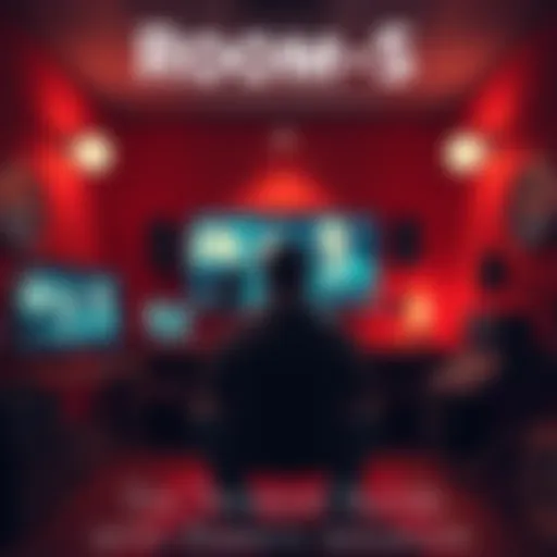 Shawn in Room-S A person sitting in a small, dimly lit room surrounded by sound equipment and podcast clips playing on a screen, looking anxious as he listens to his own past episodes.