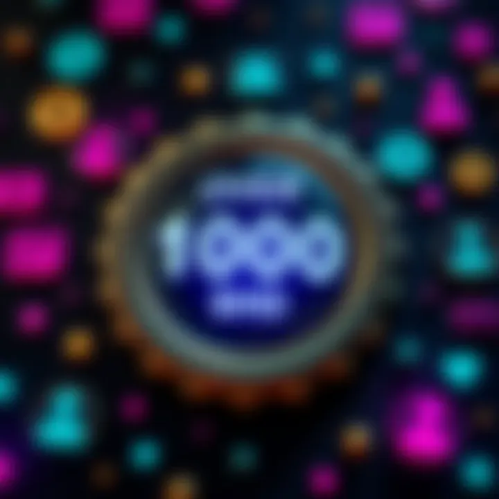 A shiny badge displaying over 1000 SHD surrounded by community symbols