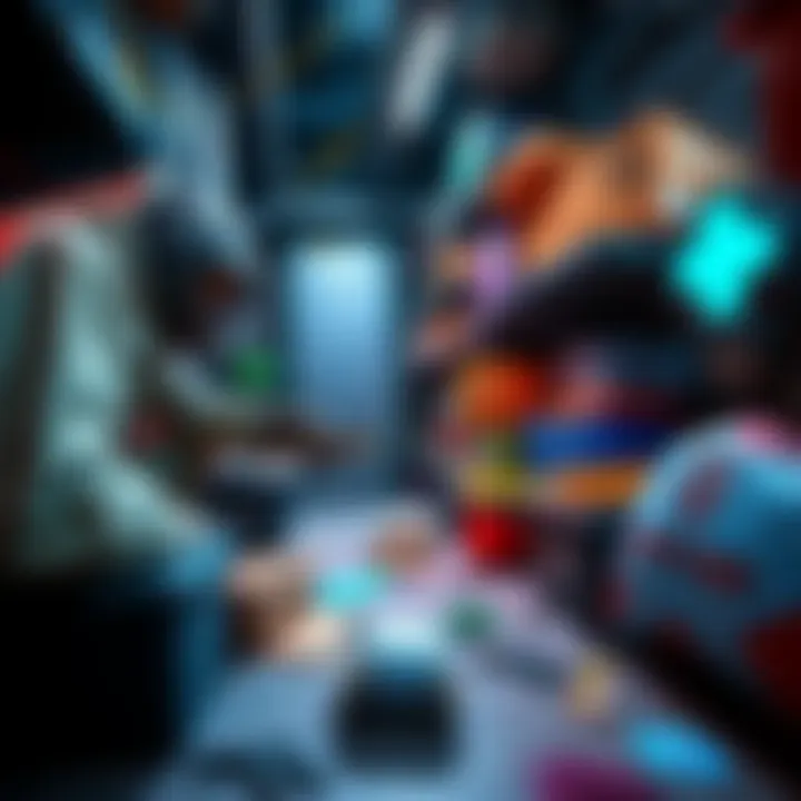 Gathering resources for SHD scavenging A player collecting resources like filament in a game environment, with storage boxes and materials around