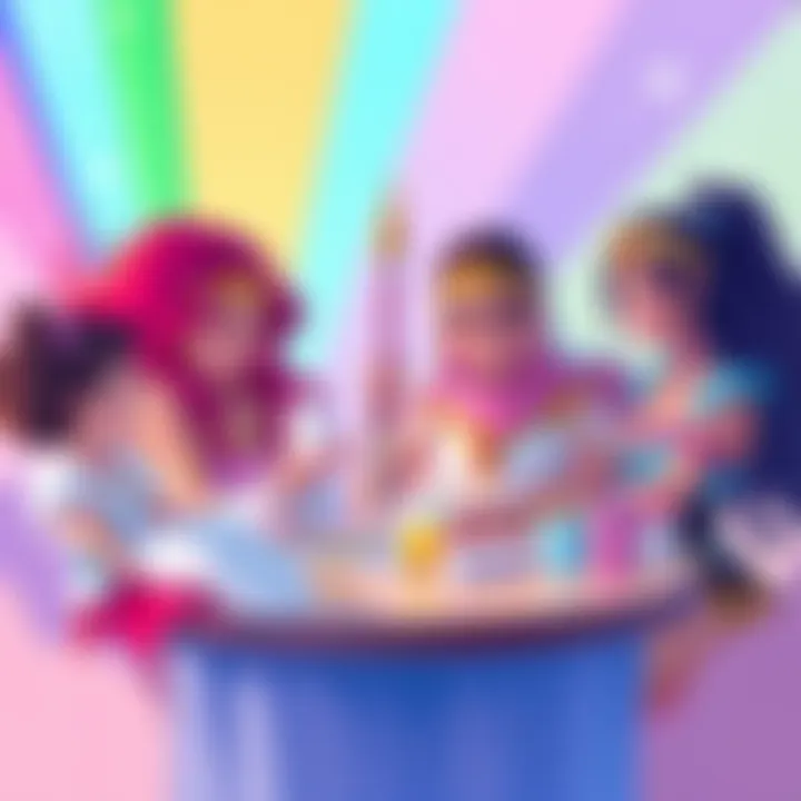 Illustration of She-Ra and princesses engaged in creative activities together, celebrating collaboration and creativity, with colorful backgrounds and magical elements.